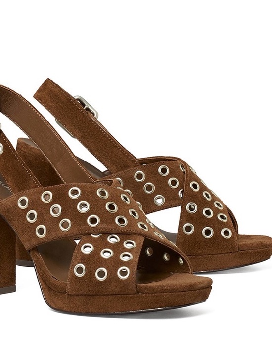 Tory Burch Shoes - Tory Burch Cross Band Brown Suede Grommet Slingback Block Heels 7.5